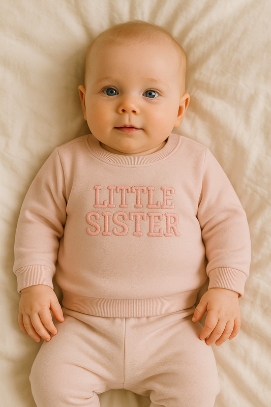 Sudadera bebé “Little Sister” bordada – Algodón suave y cómodo