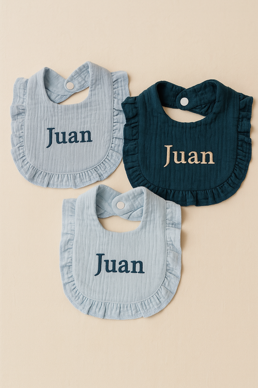 Pack 3 baberos personalizados de algodón con volantes