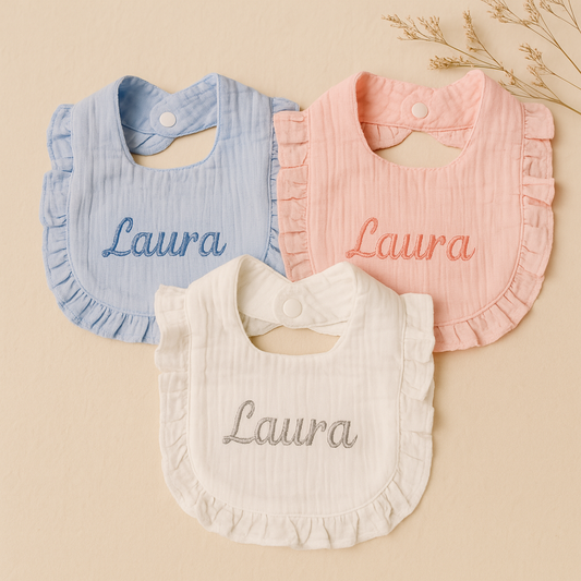 Pack 3 baberos personalizados de algodón con volantes