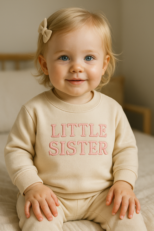 Sudadera bebé “Little Sister” bordada – Algodón suave y cómodo