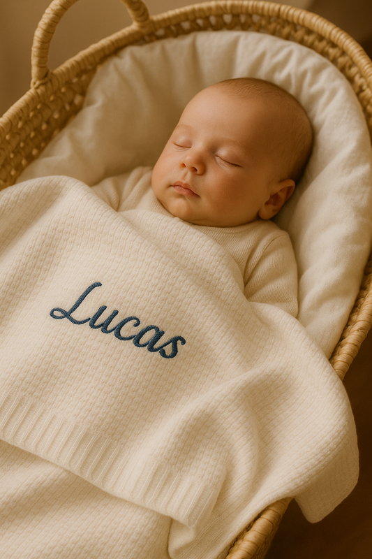 Manta bordada personalizada – Suave, delicada y única para tu bebé
