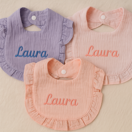 Pack 3 baberos personalizados de algodón con volantes