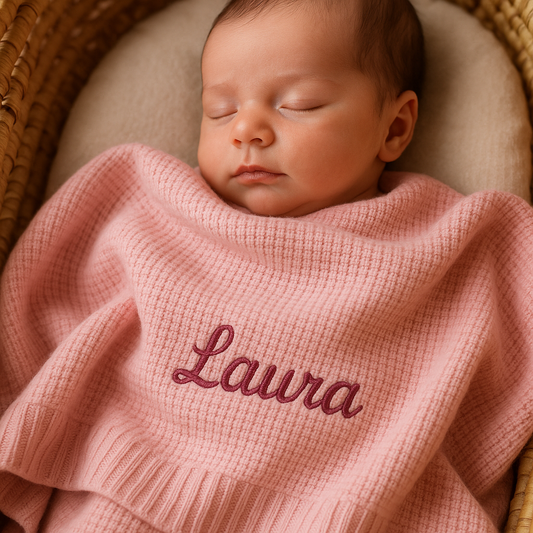 Manta de Paseo bordada personalizada – Suave, delicada y única para tu bebé
