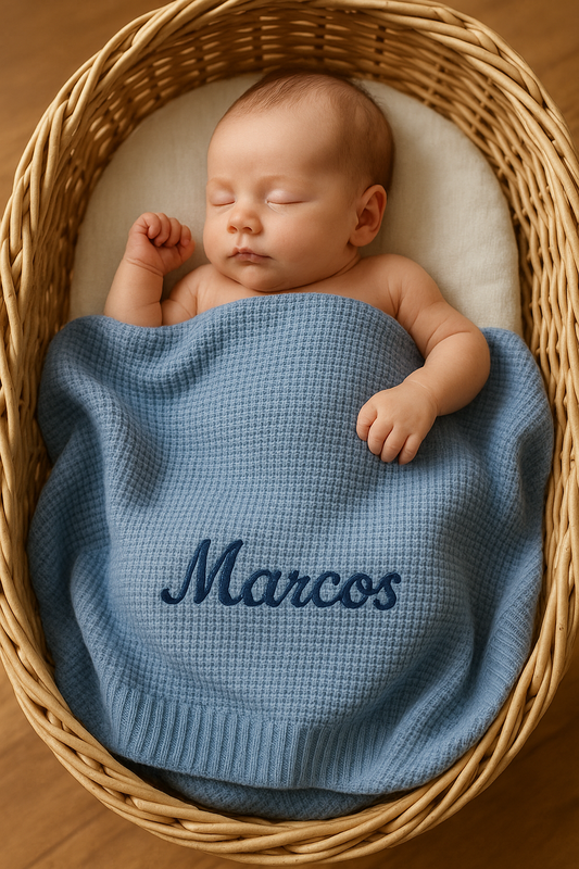 Manta de Paseo bordada personalizada – Suave, delicada y única para tu bebé