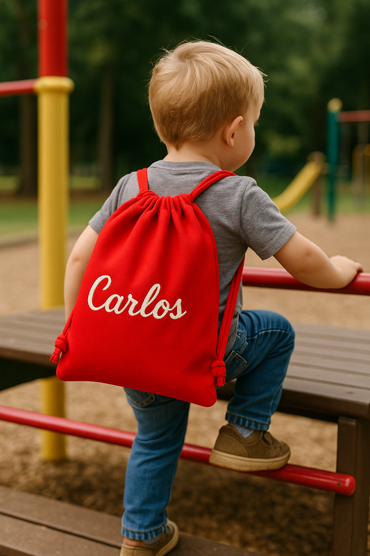 Bolsita personalizada con nombre bordado- 100% algodón (25x32 cm)