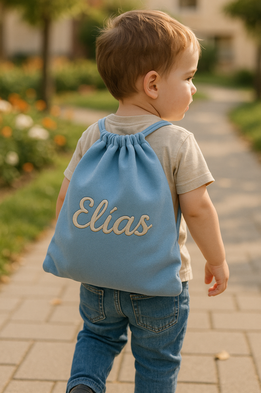 Bolsita personalizada con nombre bordado- 100% algodón (25x32 cm)